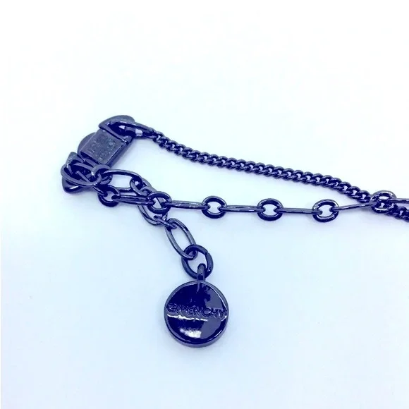 [Givenchy] Hematite Tone Pave Black Rhinestone Pendant Adjustable Necklace - Picture 7 of 9